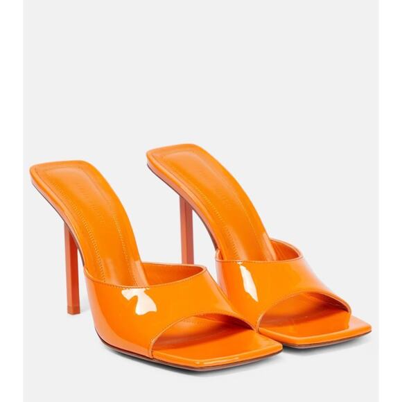Amina Muaddi Laura 65 Patent Leather Heeled Mule Sandals Orange Size EU 38 US 8 - Picture 1 of 16